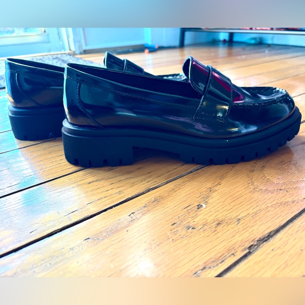 Old Navy Shiny Black Chunky Loafers
